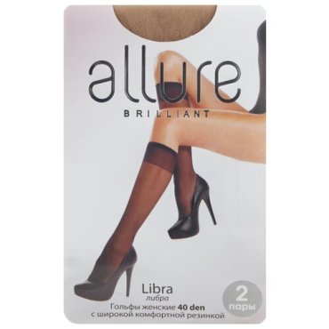 Капроновые гольфы ALLURE Libra 40 den, 2 пары, размер универсальный, caramello