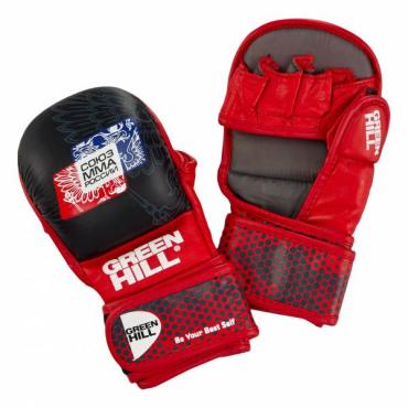Перчатки MMA Green Hill, одобренные Союзом ММА России, черно-красные Green Hill