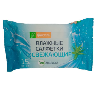 Салфетки освежающие Фасоль с экстрактом алоэ вера 15шт (3шт)