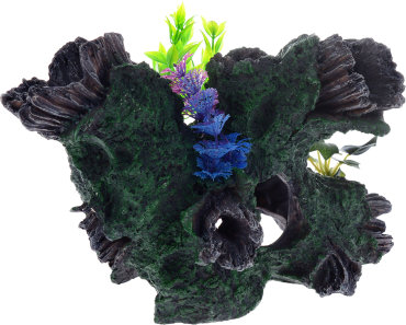 Грот для аквариума Barbus Decor 036 Коряга с растением, пластик, 30,5х20х20,5 см