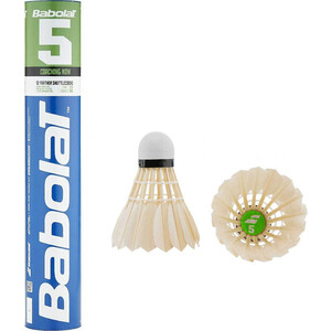 Воланы Babolat 5 (перо/пробка), арт.551019, уп.12шт., бел., сред. скор.