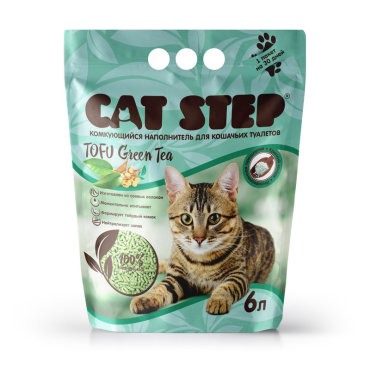 Cat step комкующийся растительный наполнитель Зелёный чай (5,62 кг)