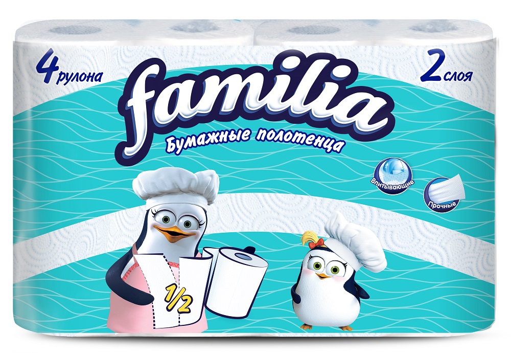 Бумажные полотенца Familia, 2 слоя, 4 рулона