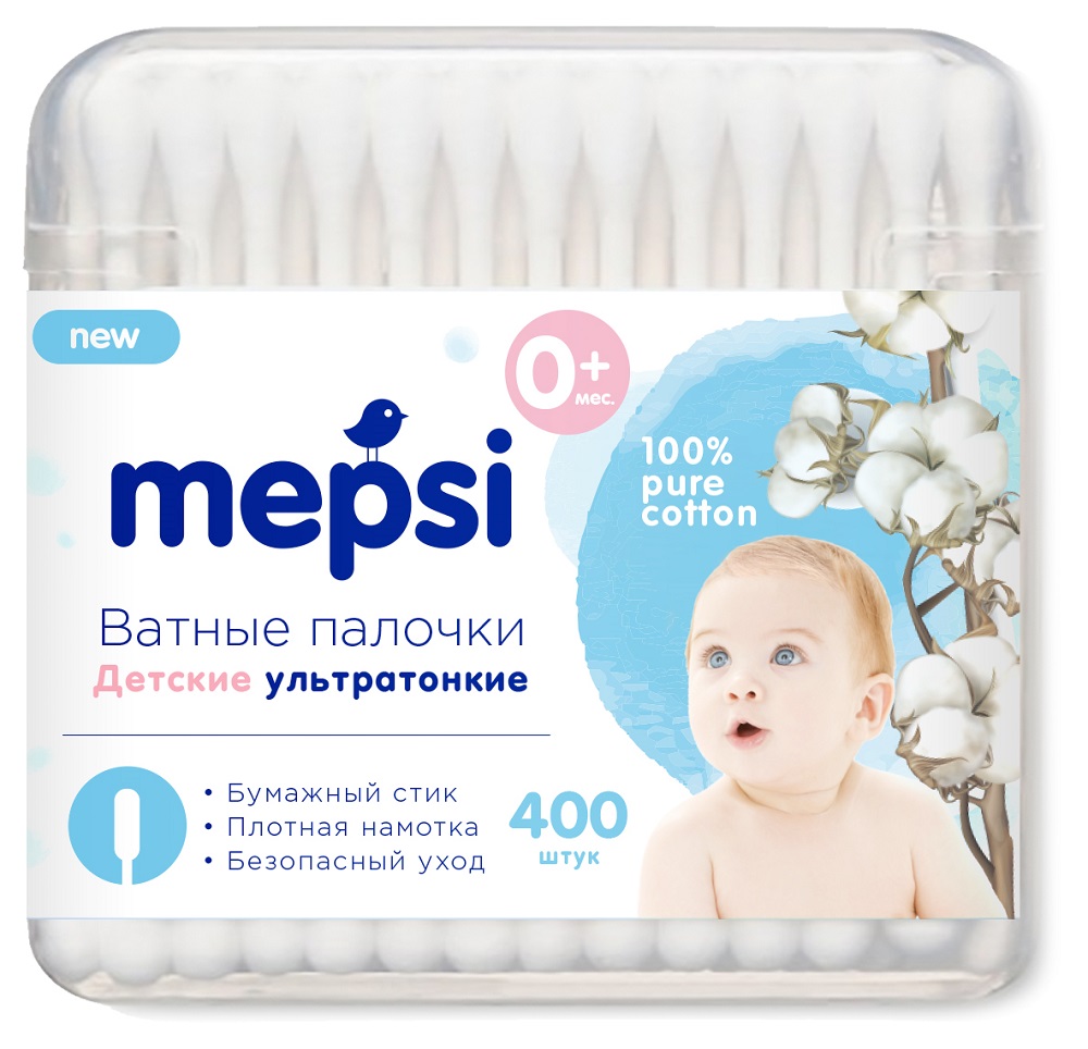 Ватные палочки Mepsi детские, ультратонкие, 400шт.
