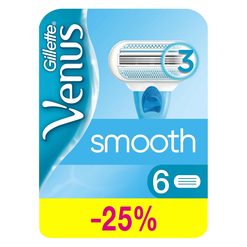 Сменные кассеты для бритвы Venus Smooth, 6шт.
