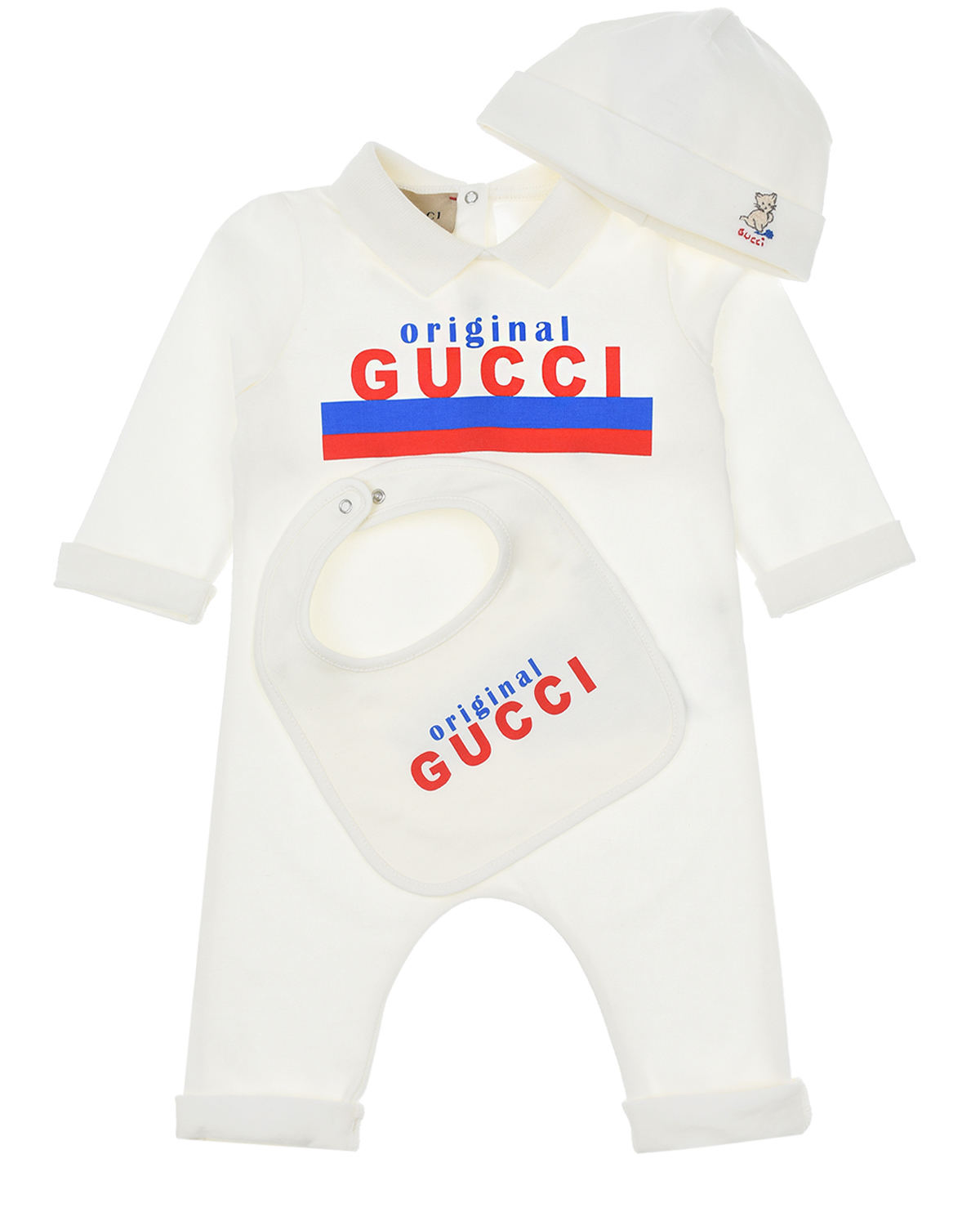 Подарочный комплект: комбинезон, шапка, слюнявчик GUCCI
