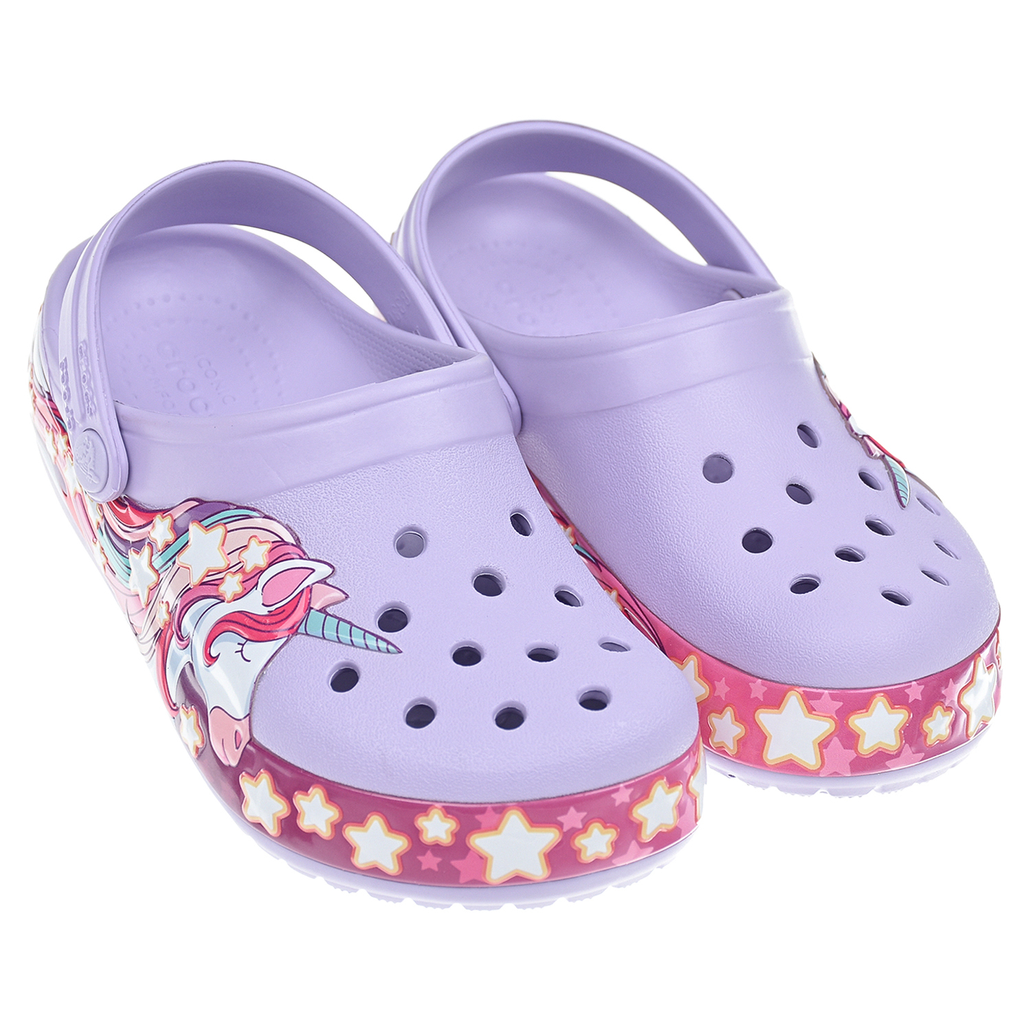 Сиреневые сланцы с принтом "единорог" Crocs