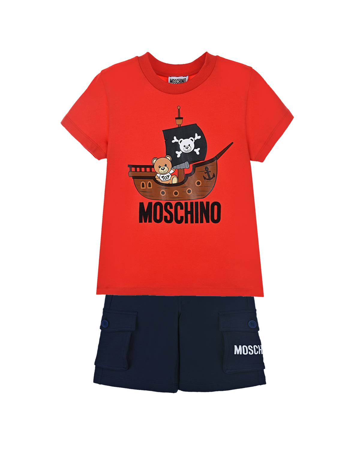 Комплект: красная футболка + темно-синие шорты Moschino детский
